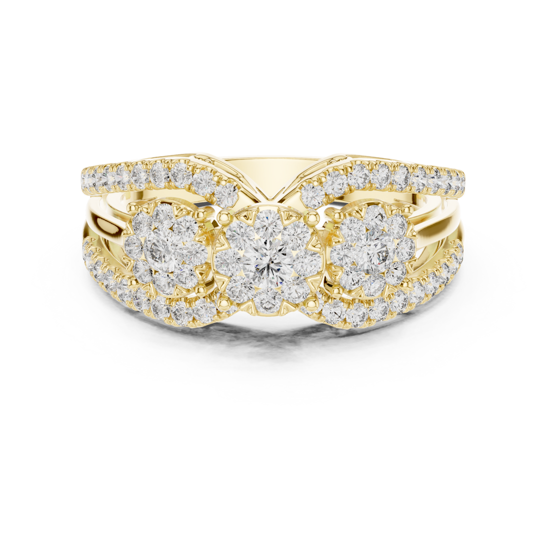 Gold Opulent Three Flower Crown Statement Ring Right View
