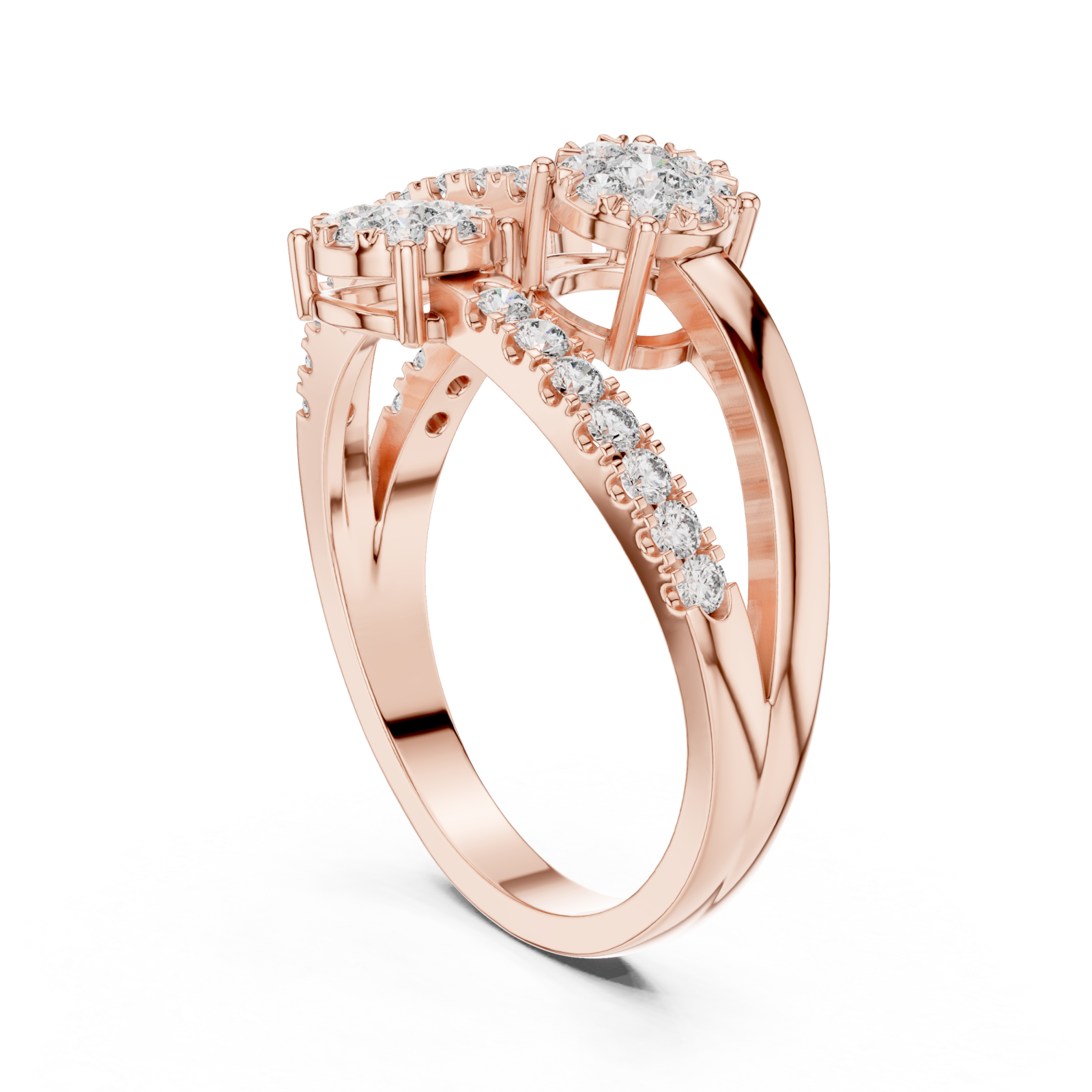  Rose Gold Graceful Allure Triplet Crown Statement Ring Left View
