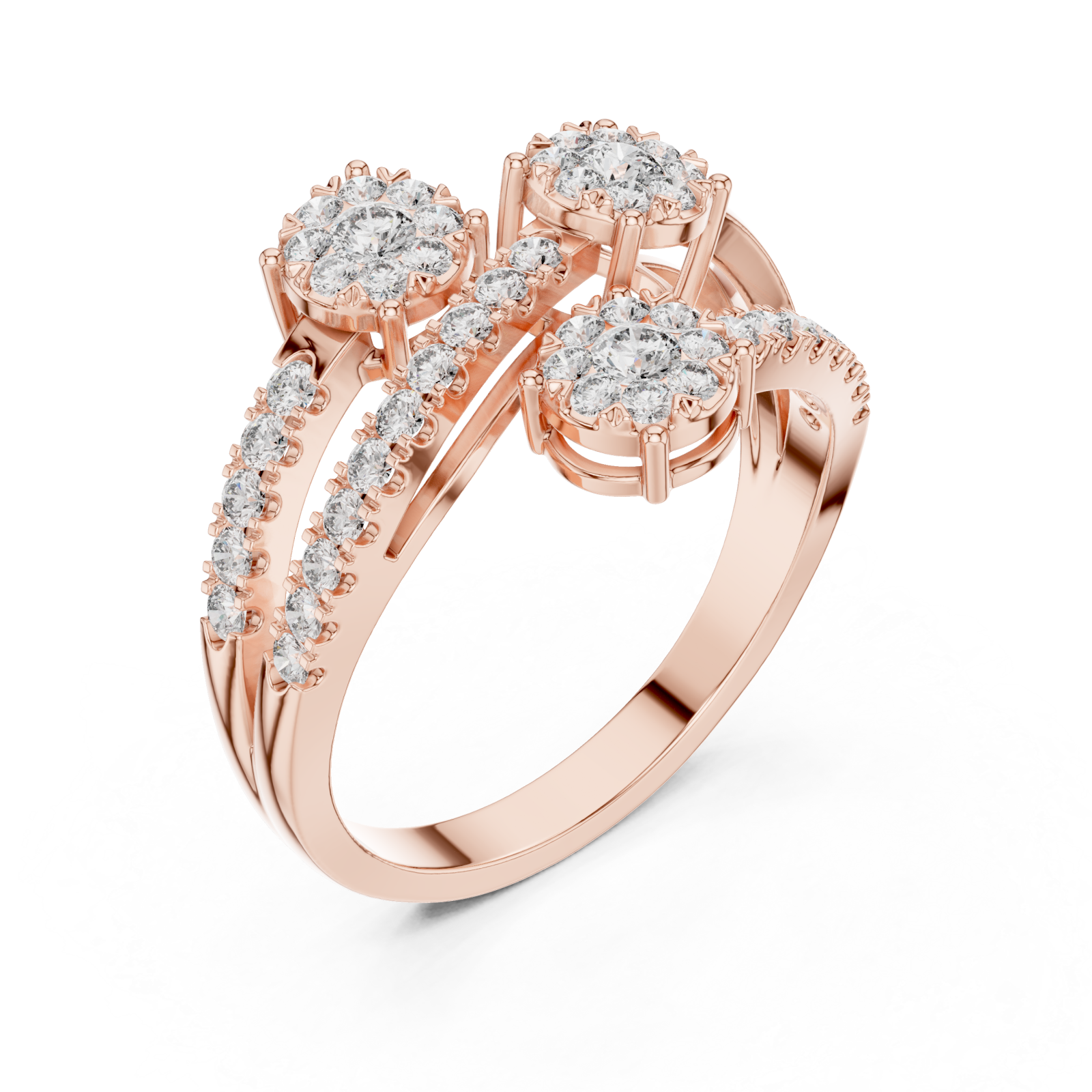 Rose Gold Graceful Allure Triplet Crown Statement Ring Right View