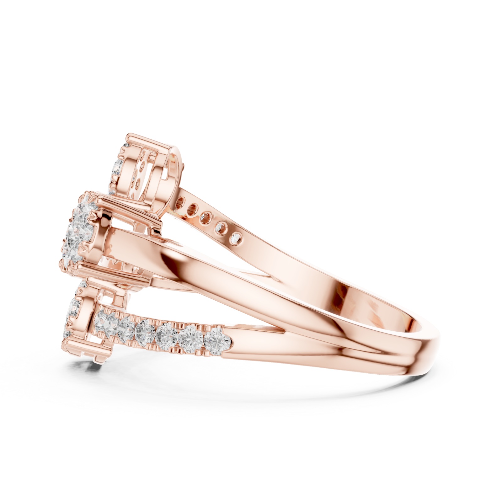  Rose Gold Graceful Allure Triplet Crown Statement Ring Side View