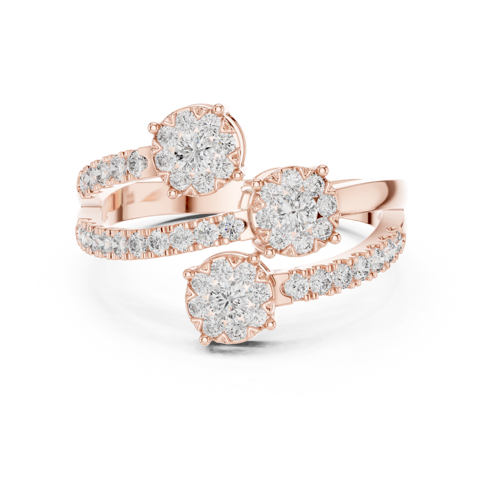  Rose Gold Graceful Allure Triplet Crown Statement Ring Front View