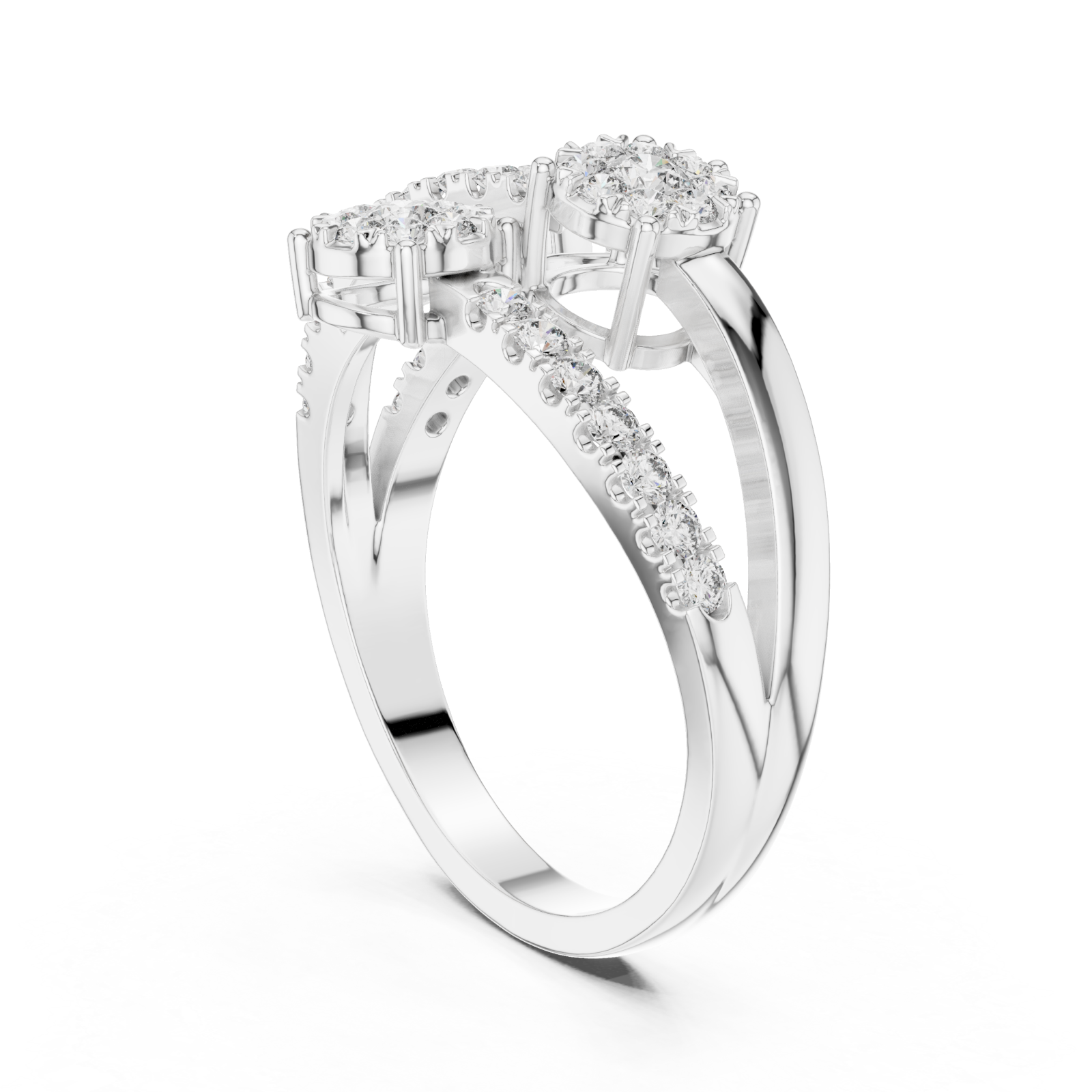  White Gold Graceful Allure Triplet Crown Statement Ring Left View