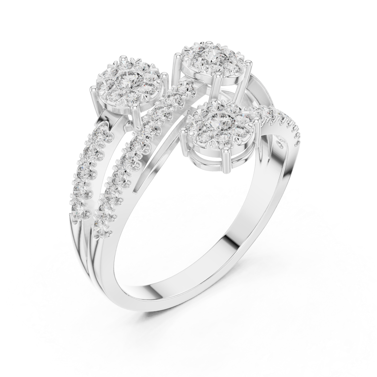 White Gold Graceful Allure Triplet Crown Statement Ring Right View
