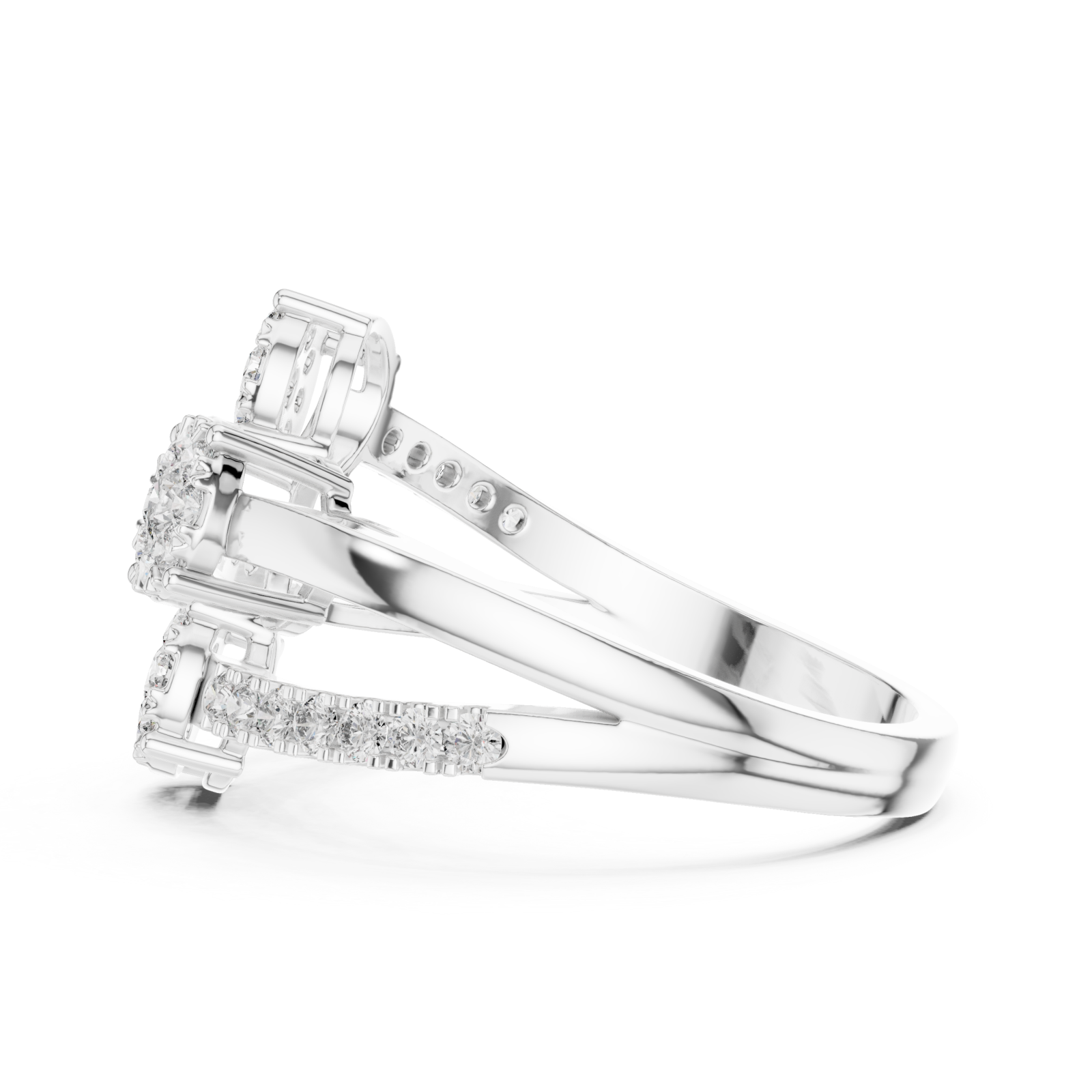  White Gold Graceful Allure Triplet Crown Statement Ring Side View