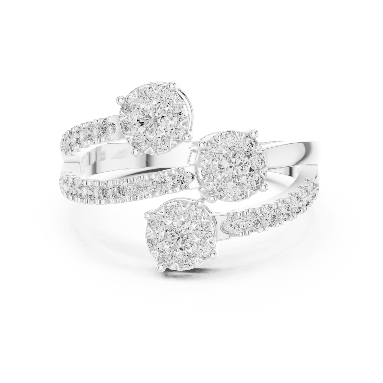  White Gold Graceful Allure Triplet Crown Statement Ring Front View