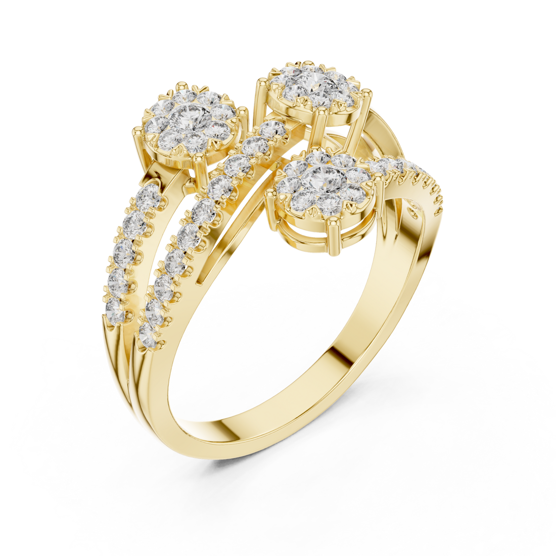Gold Graceful Allure Triplet Crown Statement Ring Right View