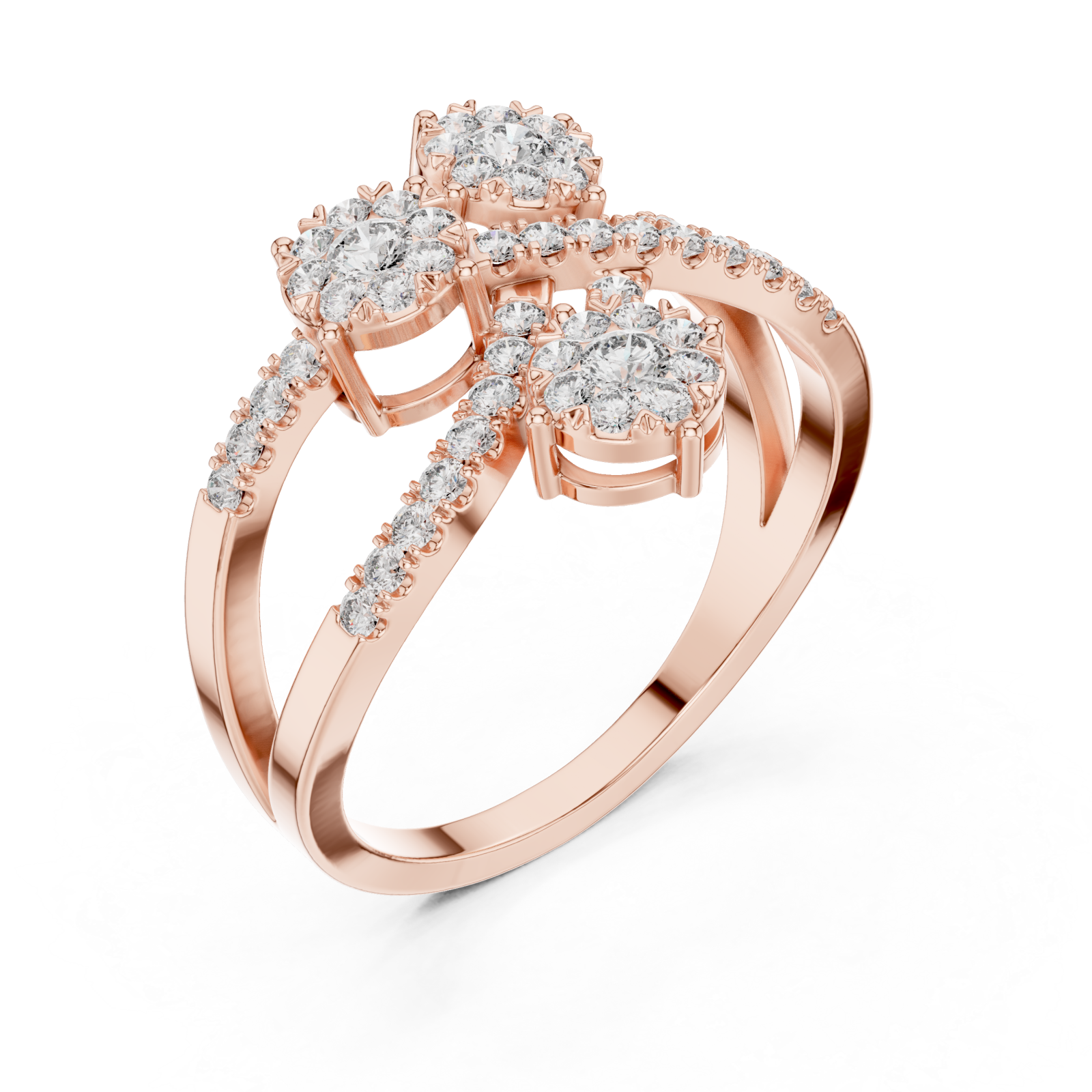  Rose Gold Celestial Embrace Three Flower Crossover Ring Right View