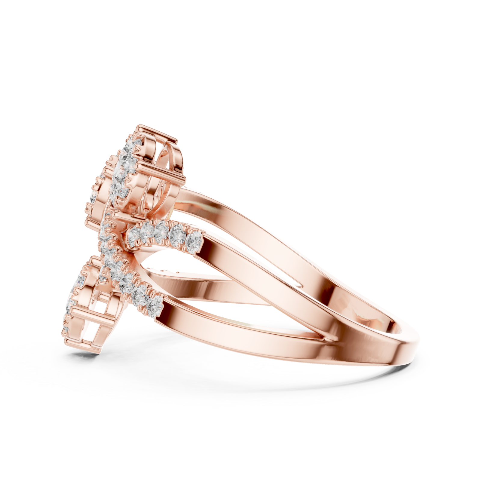  Rose Gold Celestial Embrace Three Flower Crossover Ring Side View