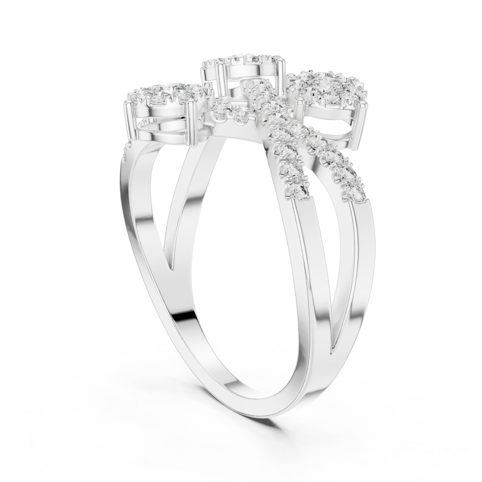  White Gold Celestial Embrace Three Flower Crossover Ring Left View