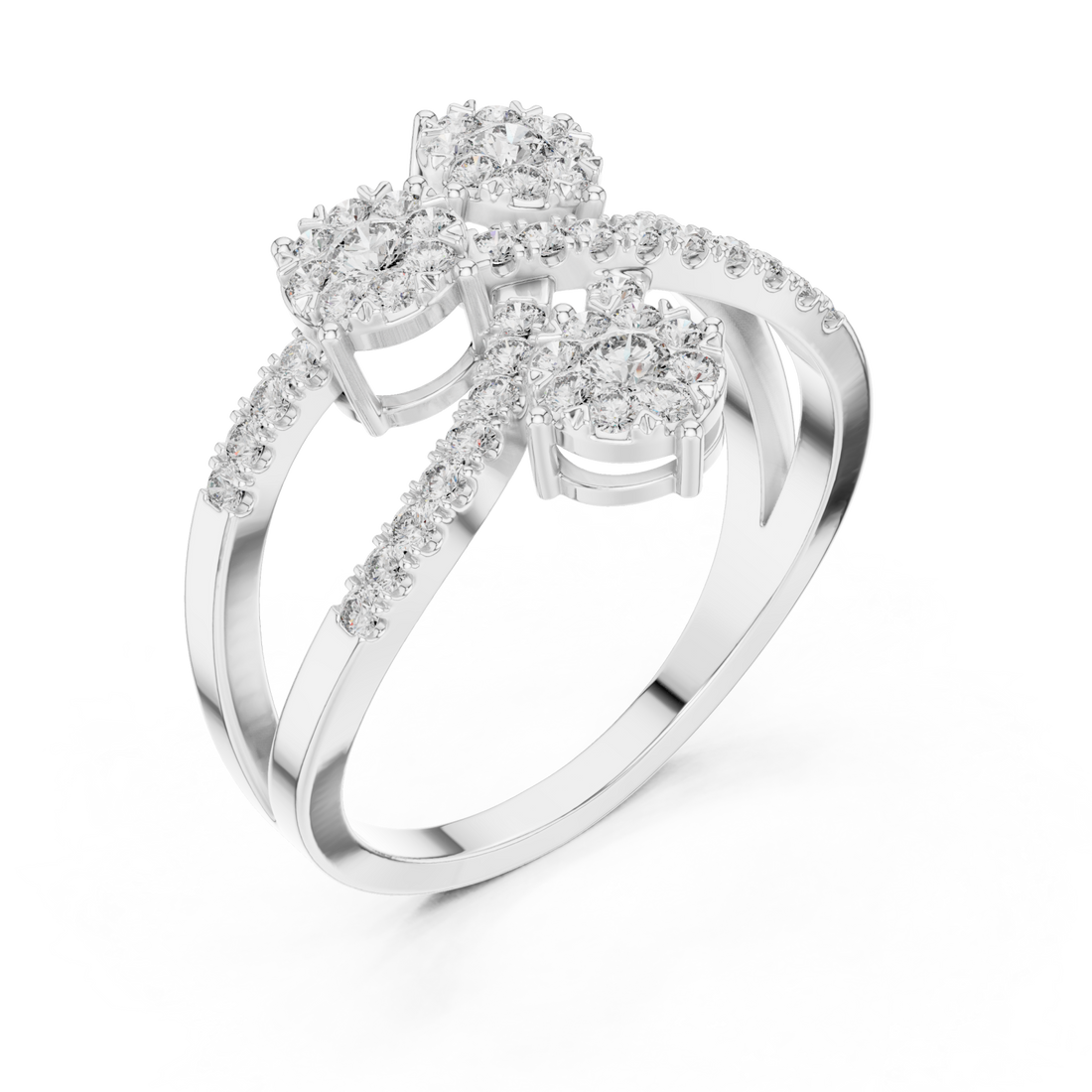  White Gold Celestial Embrace Three Flower Crossover Ring Right View