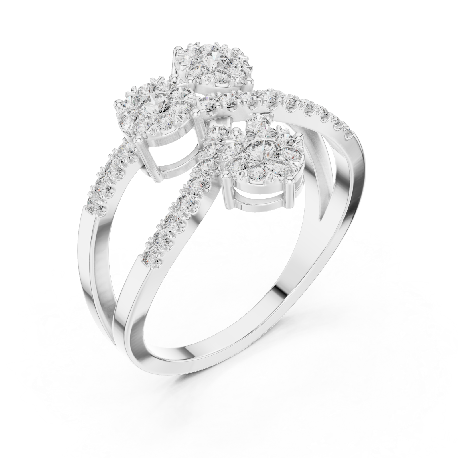  White Gold Celestial Embrace Three Flower Crossover Ring Right View