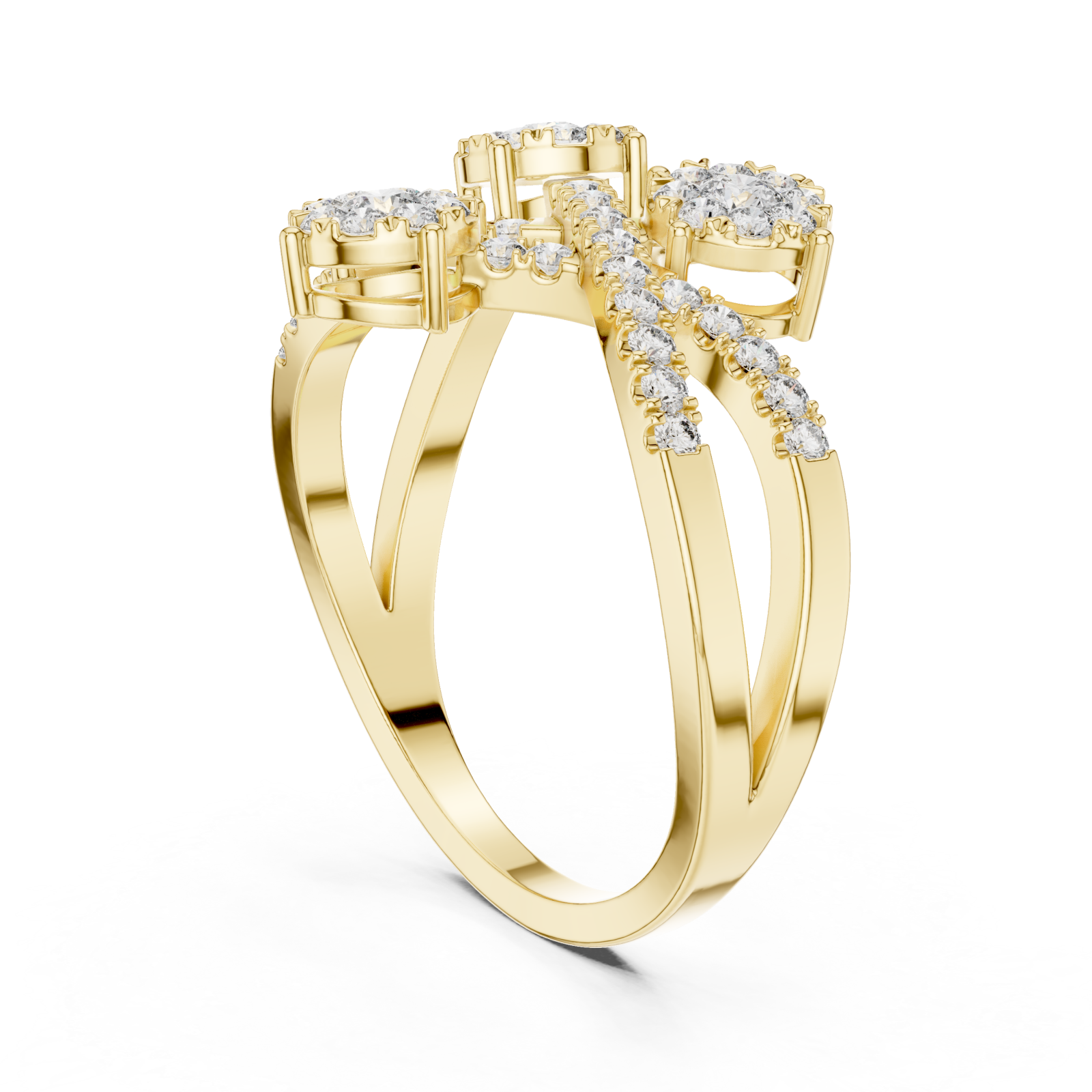  Gold Celestial Embrace Three Flower Crossover Ring Left View