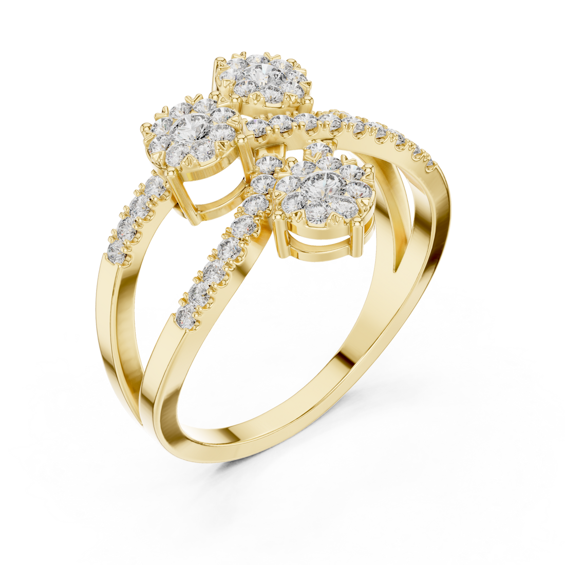 Gold Celestial Embrace Three Flower Crossover Ring Right View