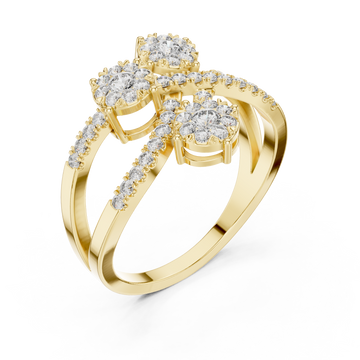Gold Celestial Embrace Three Flower Crossover Ring Right View
