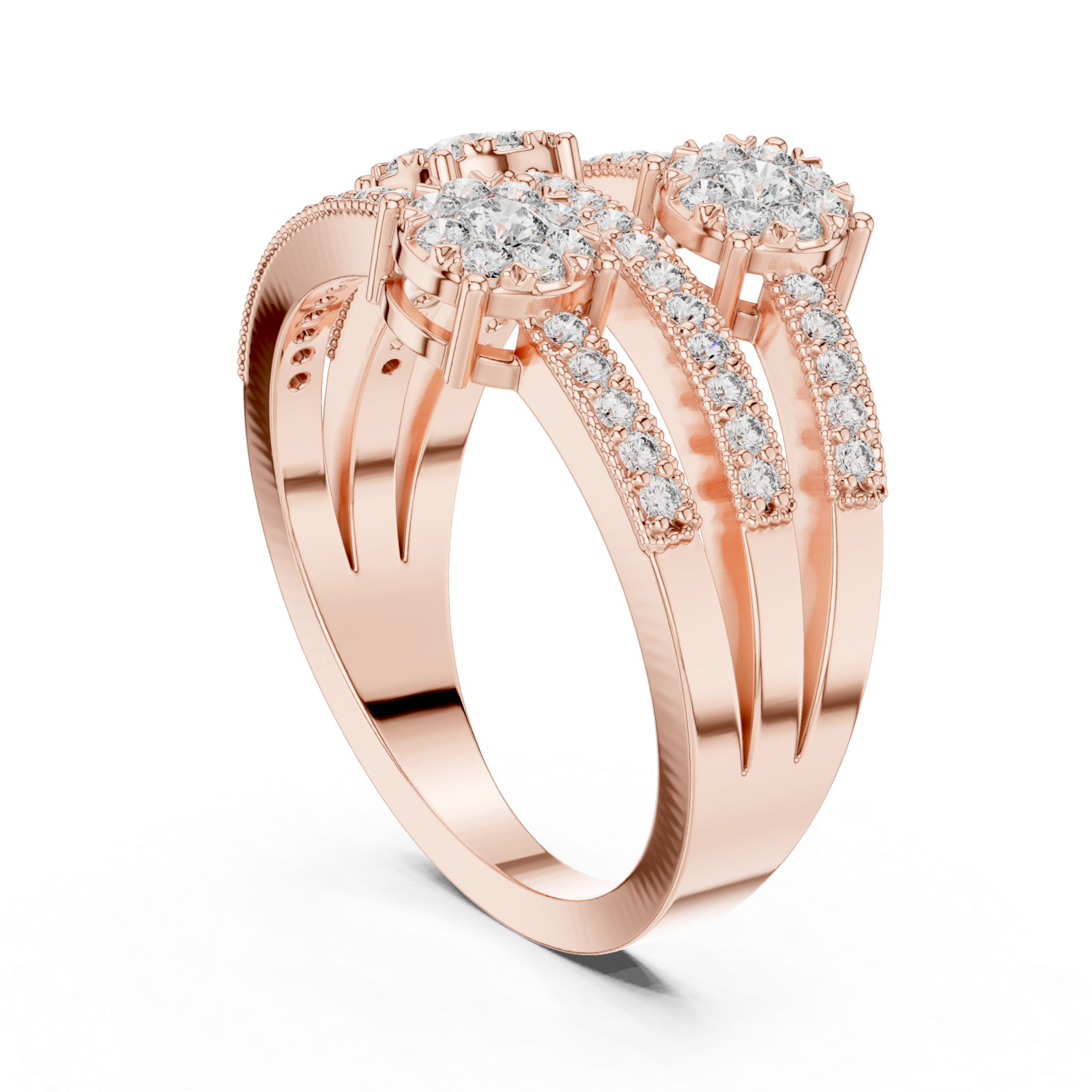  Rose Gold Glistening Petal Cluster Statement Ring Left View
