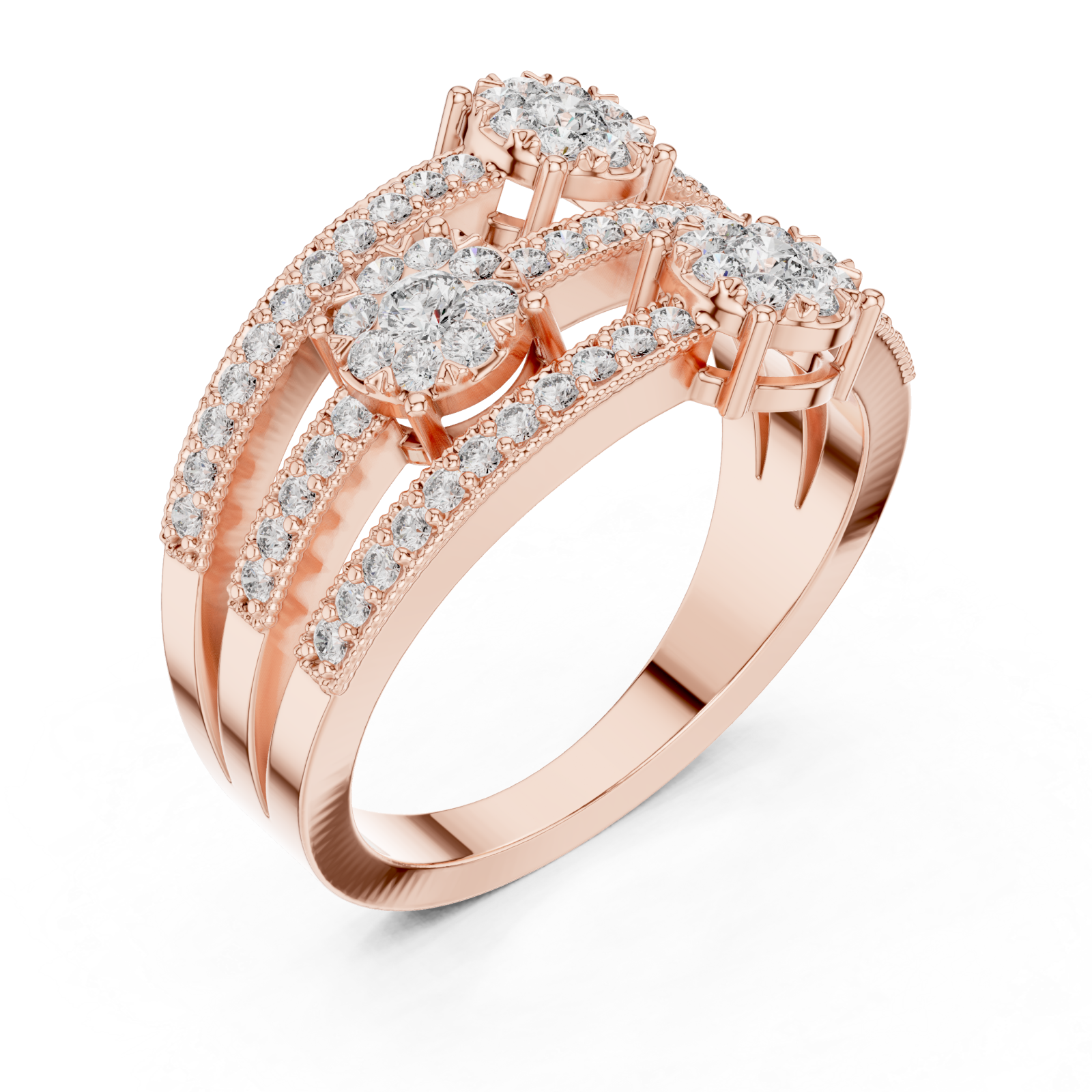  Rose Gold Glistening Petal Cluster Statement Ring Right View