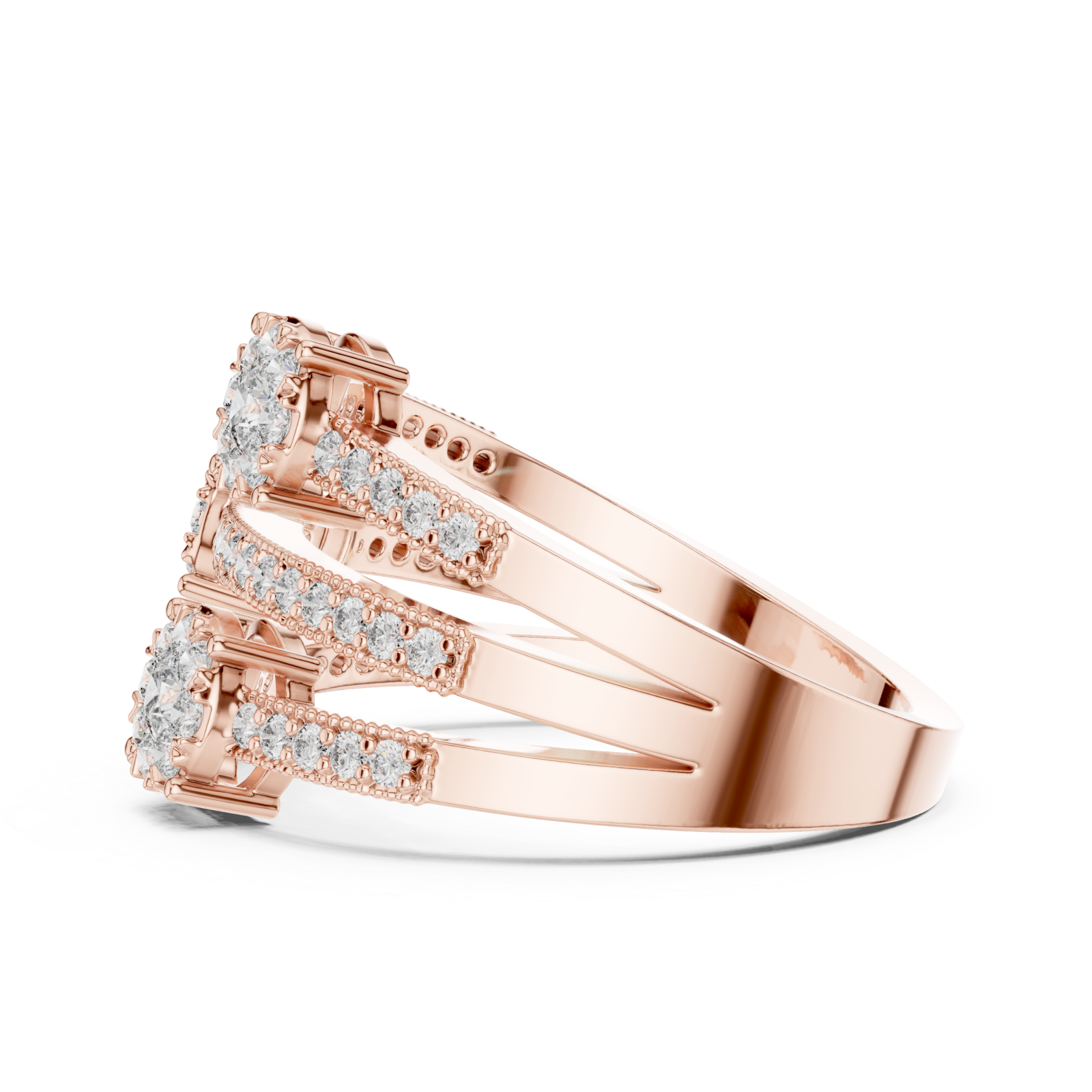  Rose Gold Glistening Petal Cluster Statement Ring Side View