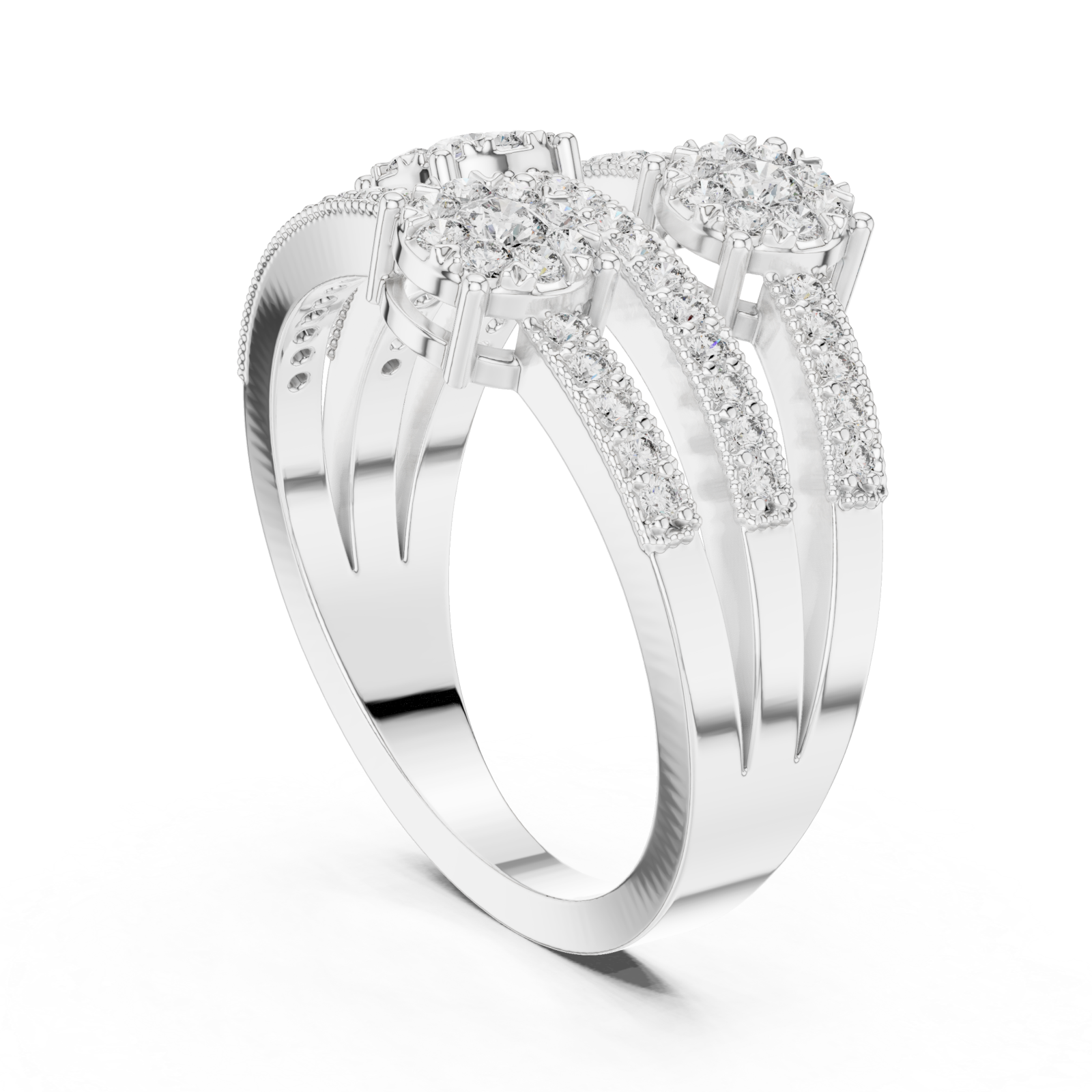  White Gold Glistening Petal Cluster Statement Ring Left View