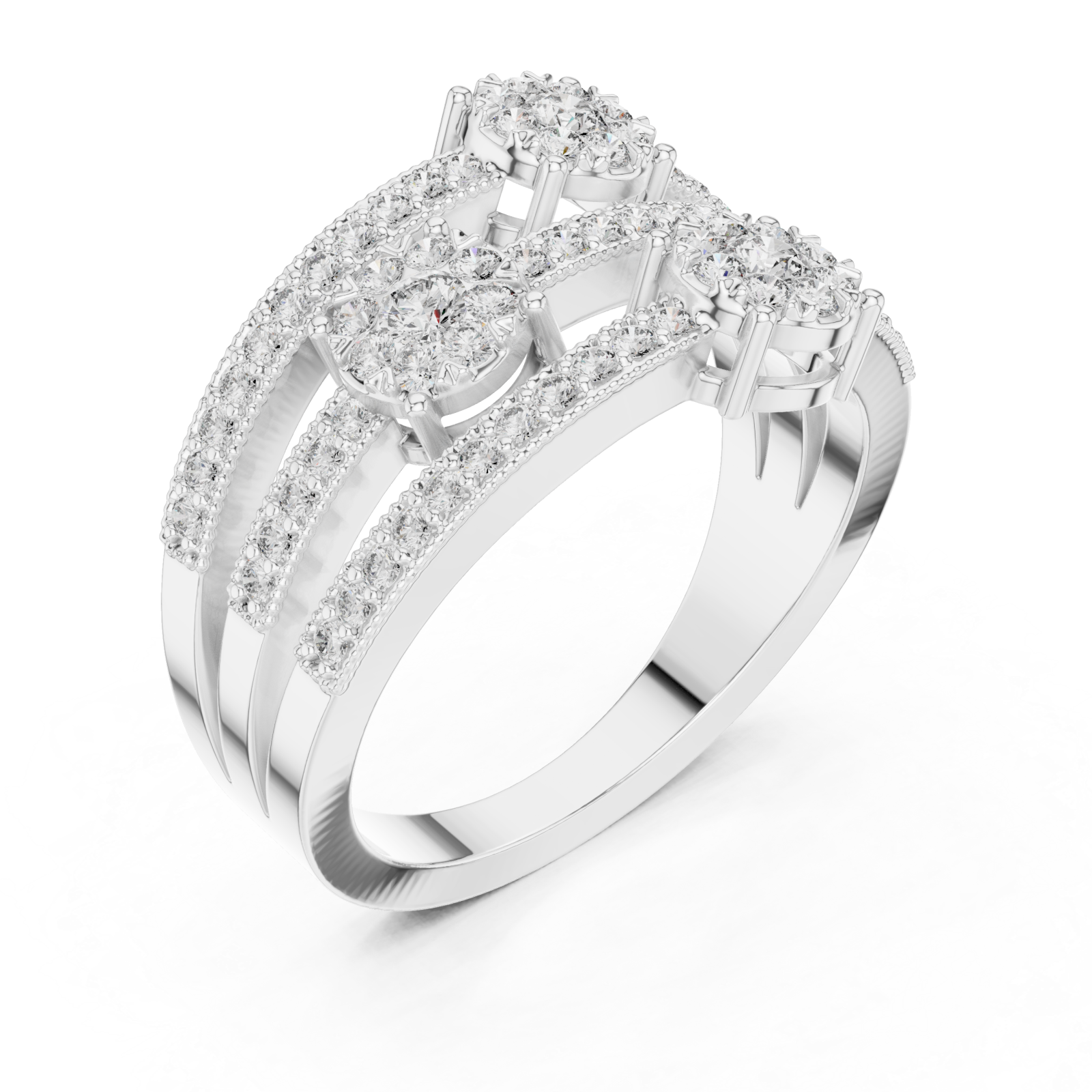  White Gold Glistening Petal Cluster Statement Ring Right View