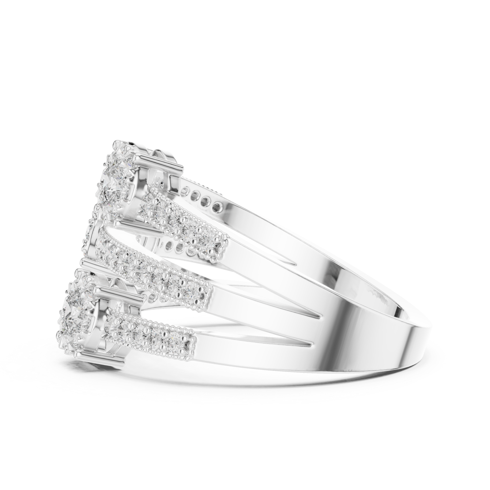  White Gold Glistening Petal Cluster Statement Ring Side View