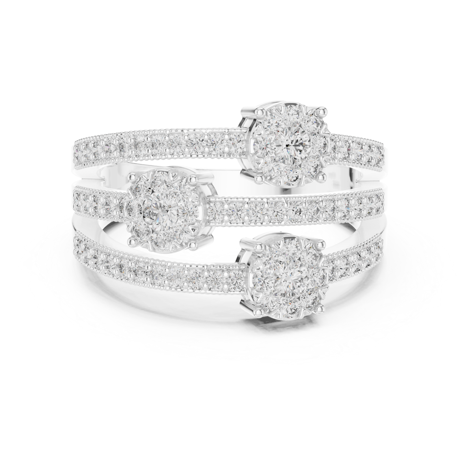  White Gold Glistening Petal Cluster Statement Ring Front View