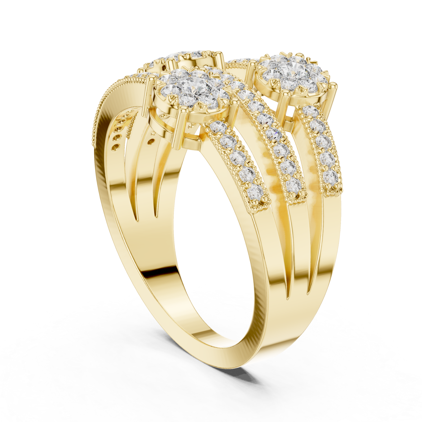  Gold Glistening Petal Cluster Statement Ring Left View