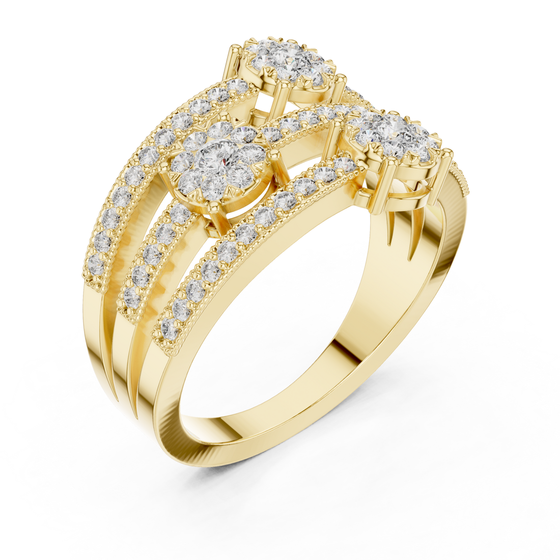 Gold Glistening Petal Cluster Statement Ring Right View