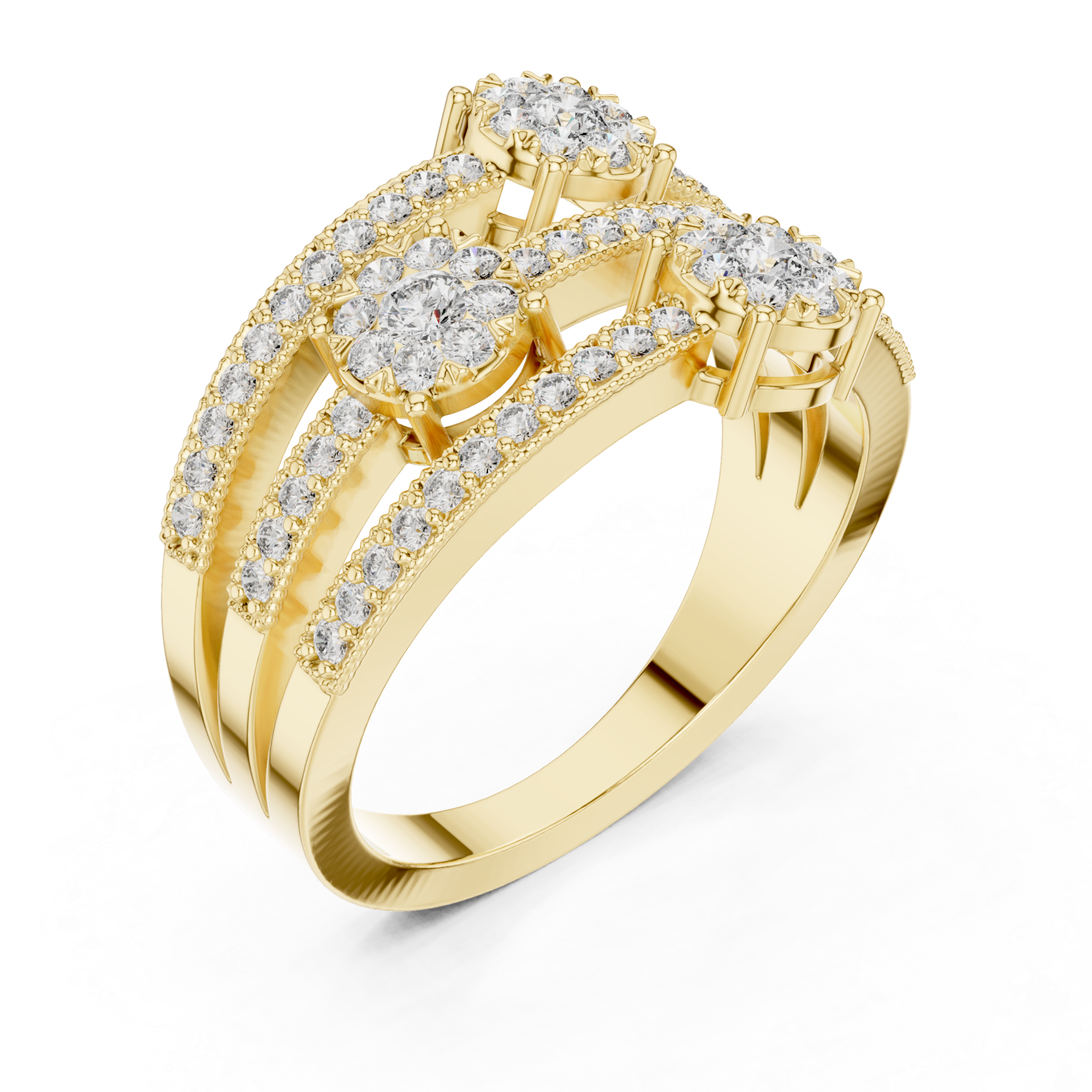 Gold Glistening Petal Cluster Statement Ring Right View