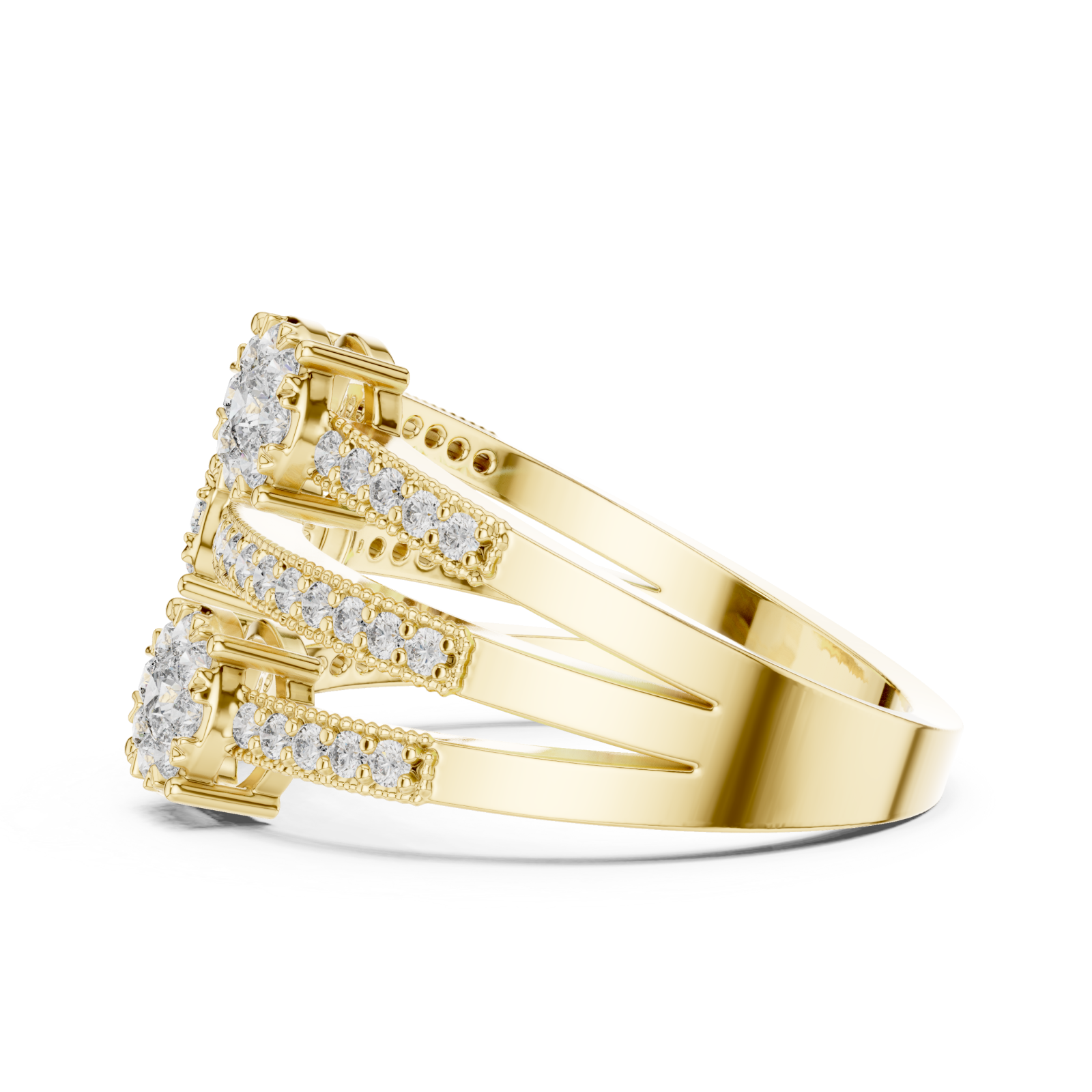  Gold Glistening Petal Cluster Statement Ring Side View