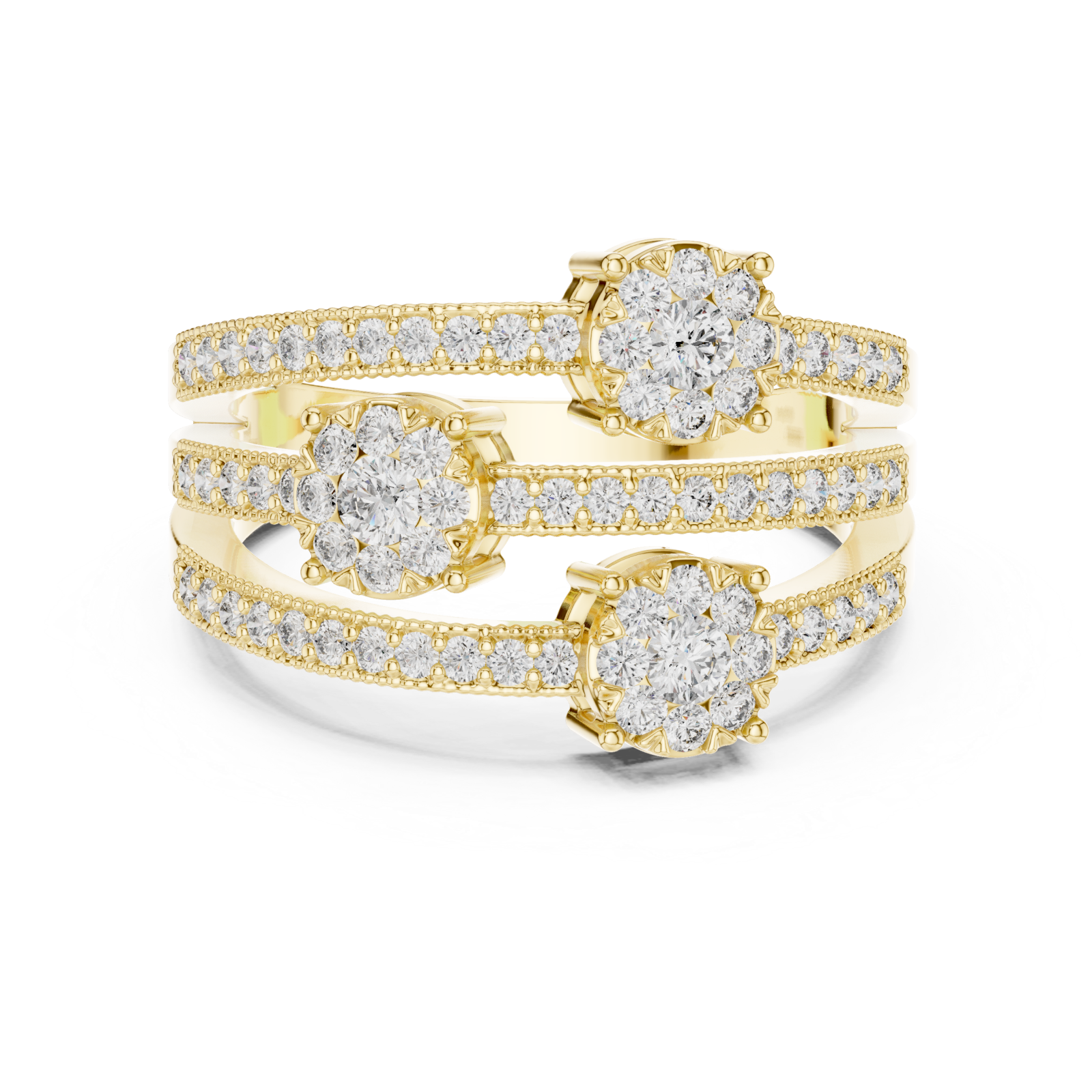  Gold Glistening Petal Cluster Statement Ring Front View