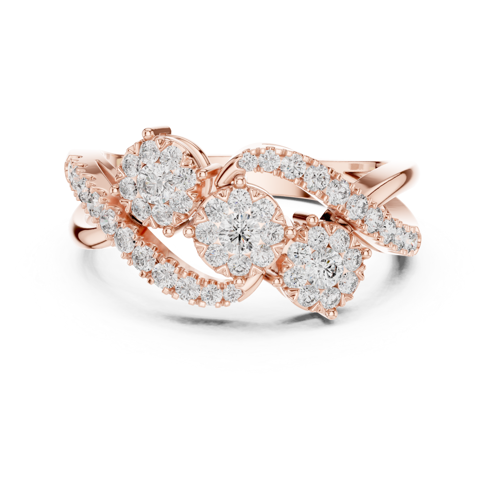  Rose Gold Pure Graceful Twin Bloom Band Front View