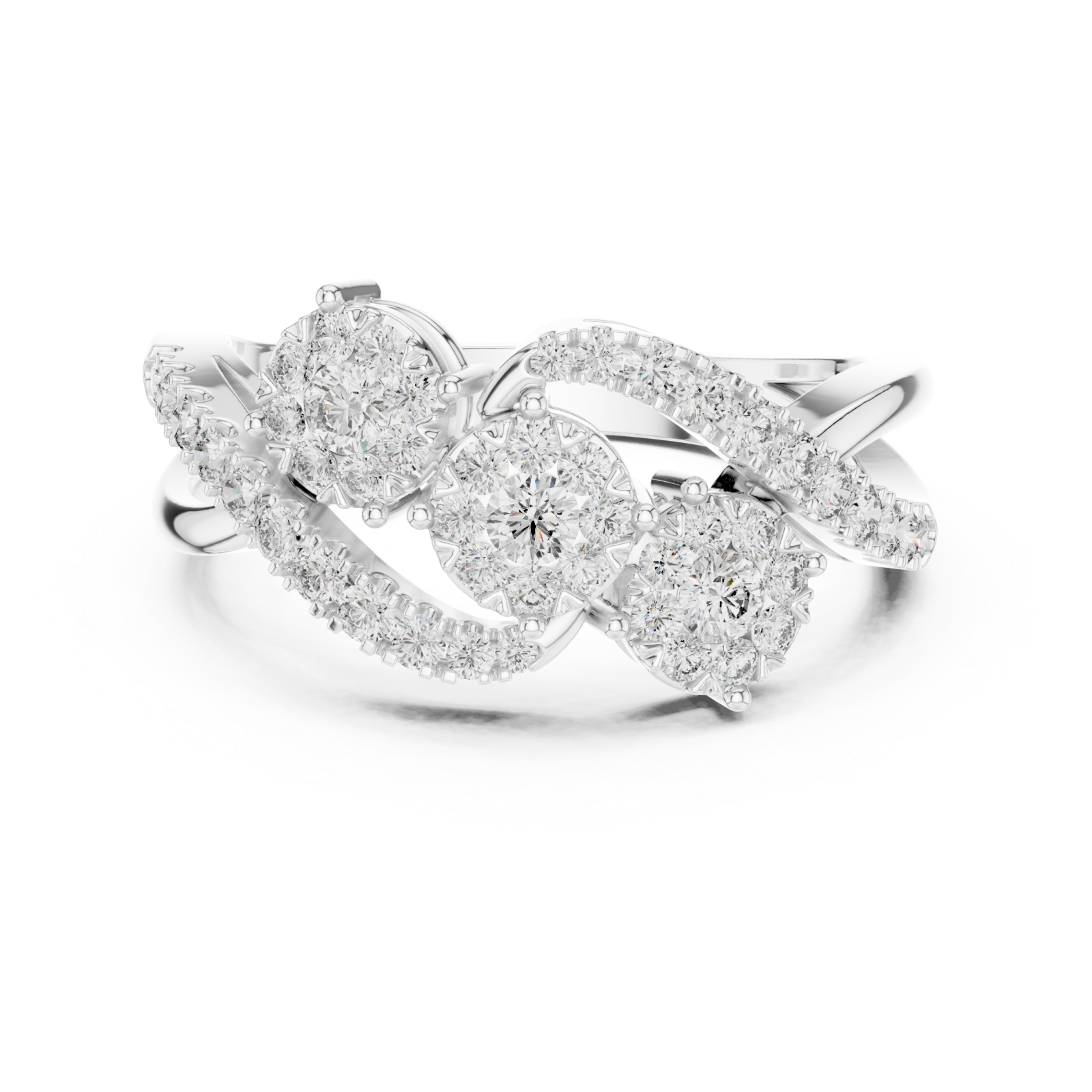  White Gold Pure Graceful Twin Bloom Band Front View