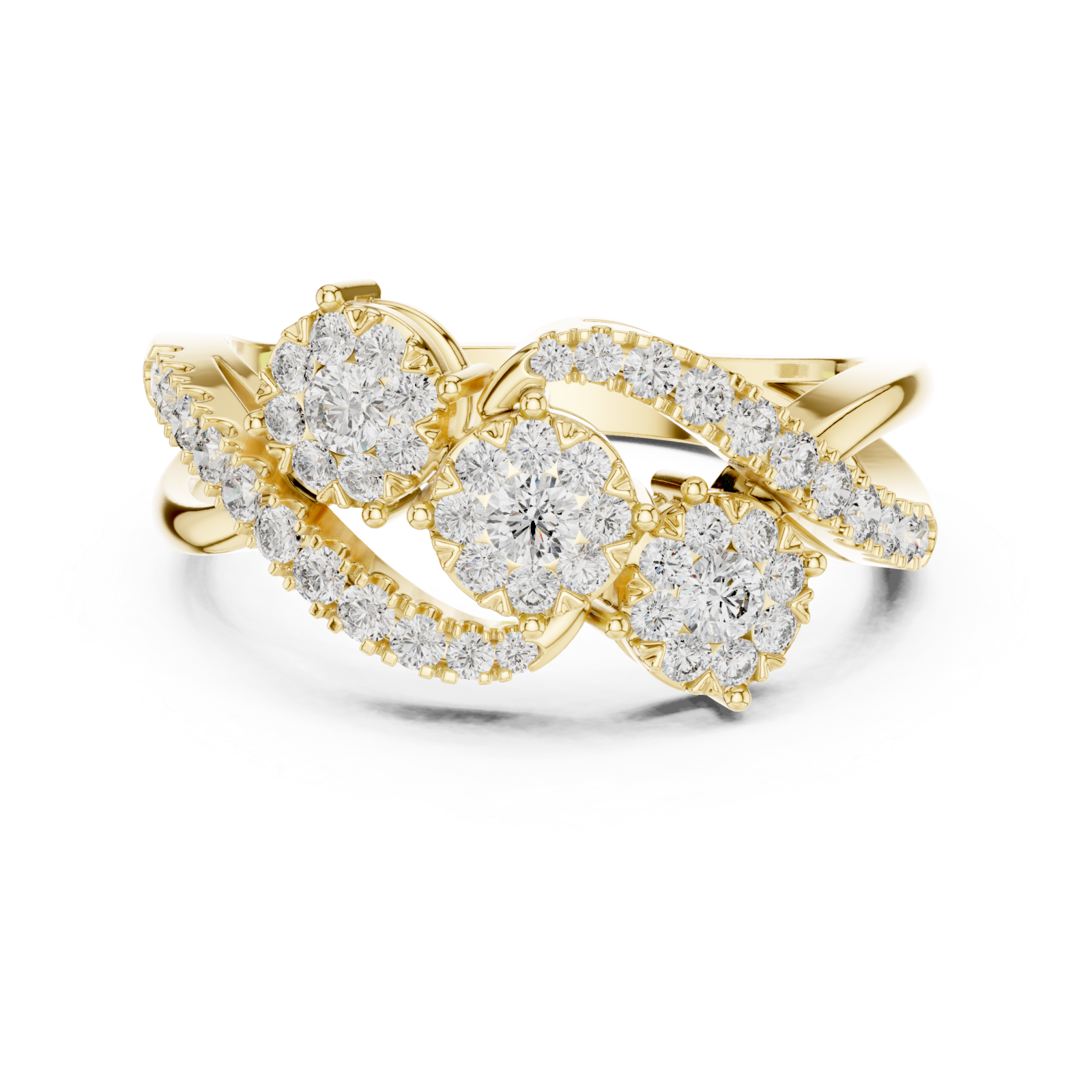  Gold Pure Graceful Twin Bloom Band Front View