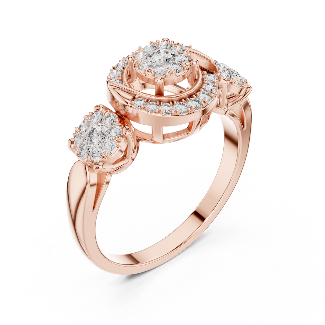  Rose Gold Glistening Florale Triple Dome Ring Right View