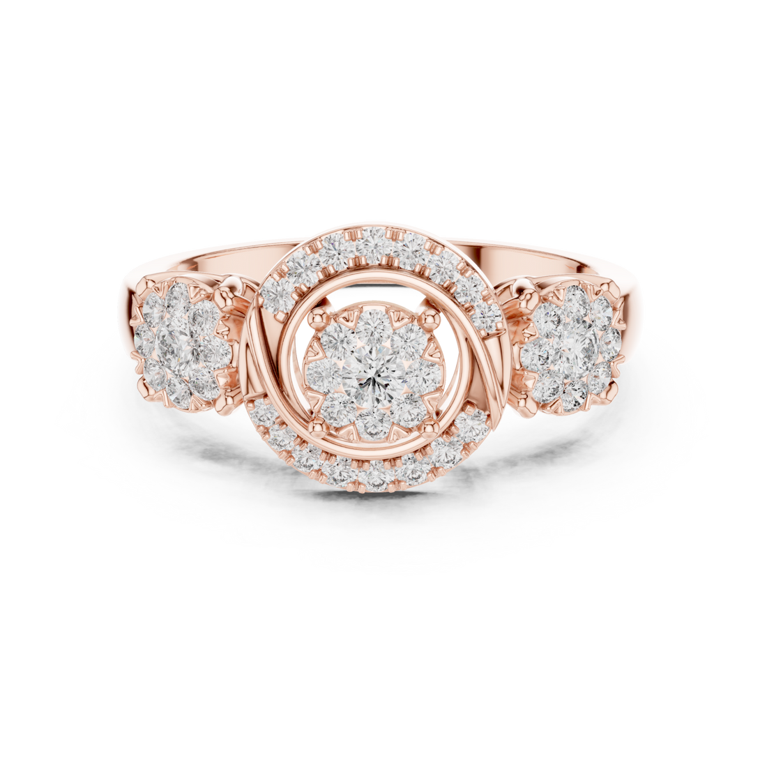  Rose Gold Glistening Florale Triple Dome Ring Right View