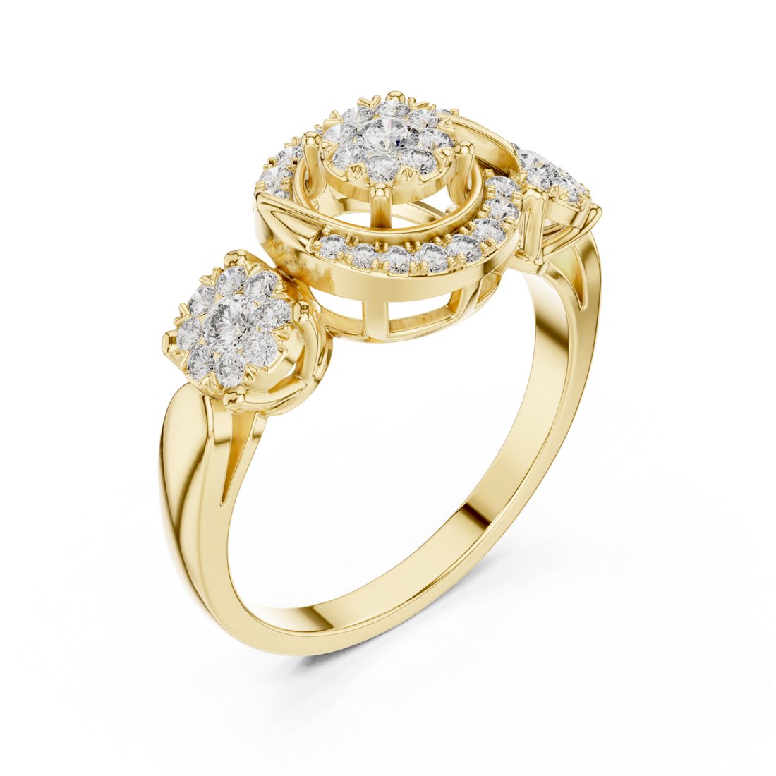 Gold Glistening Florale Triple Dome Ring Right View