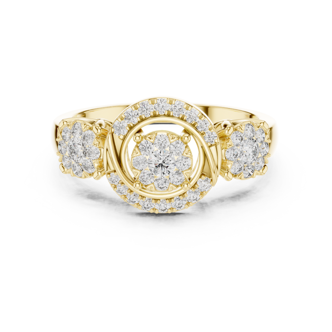 Gold Glistening Florale Triple Dome Ring Right View