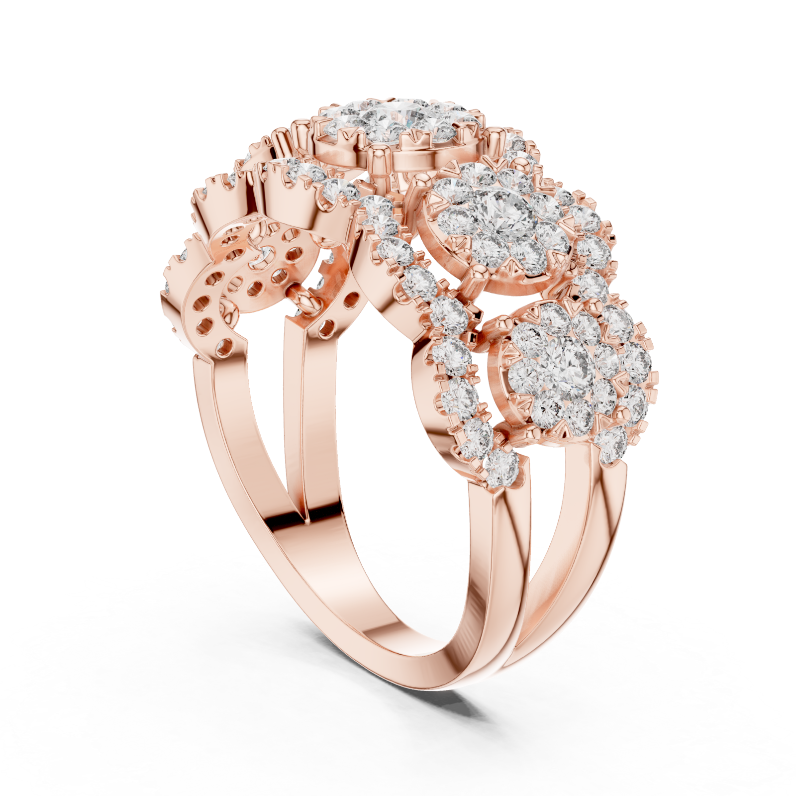  Rose Gold Blossom Dream Triple Band Ring Left View