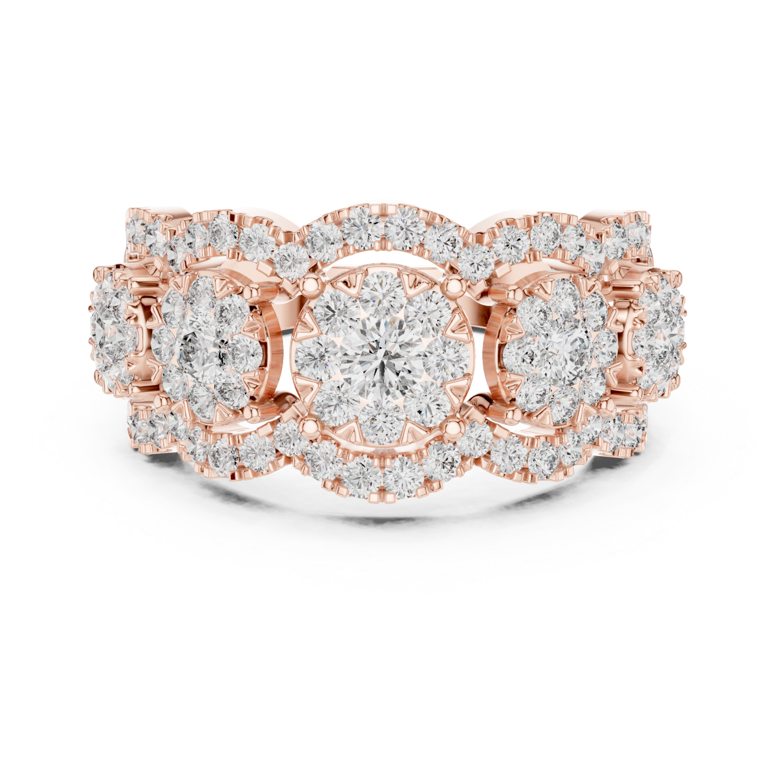  Rose Gold Blossom Dream Triple Band Ring Front View