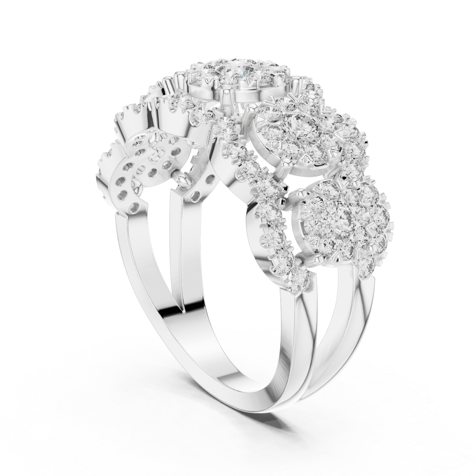  White Gold Blossom Dream Triple Band Ring Left View