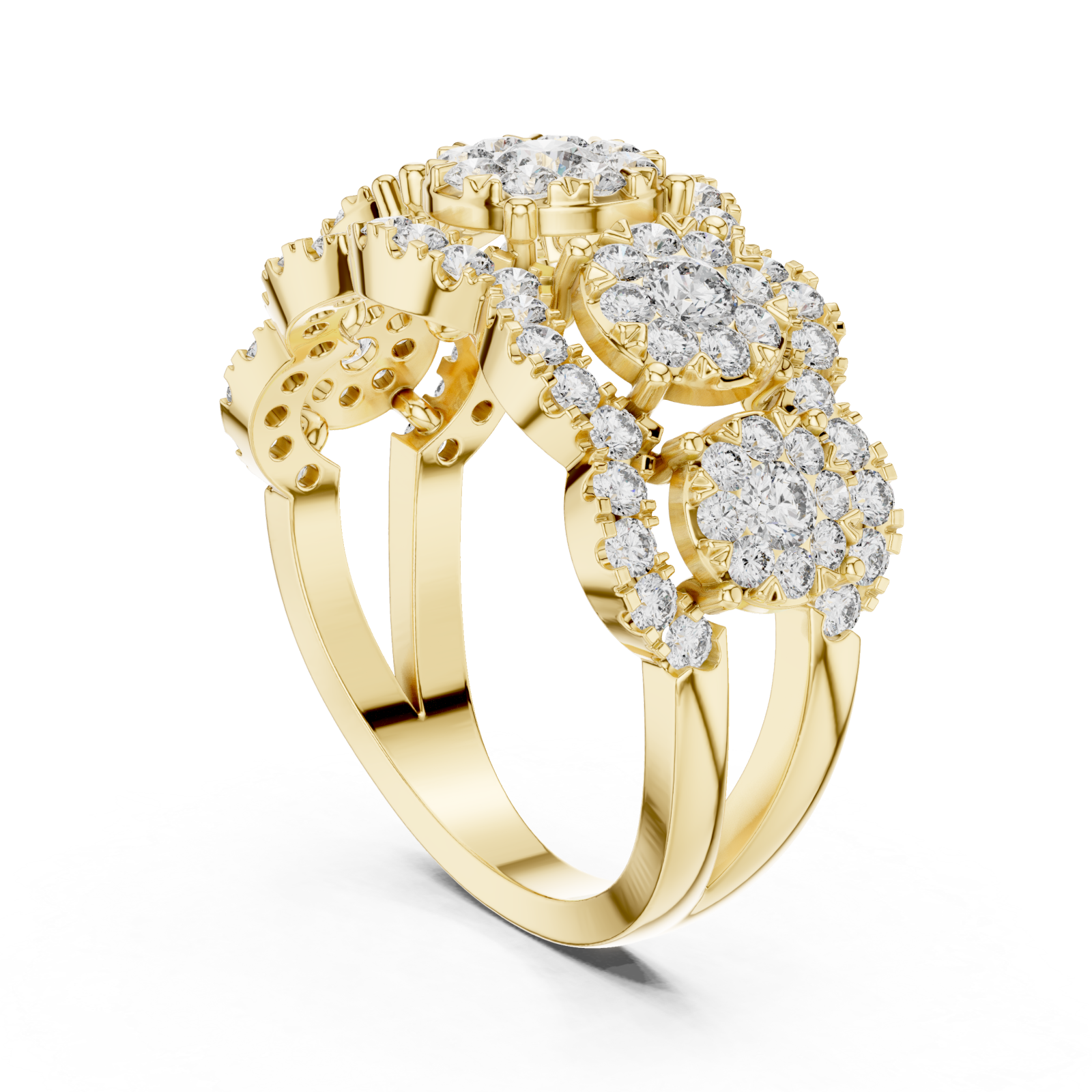  Gold Blossom Dream Triple Band Ring Left View