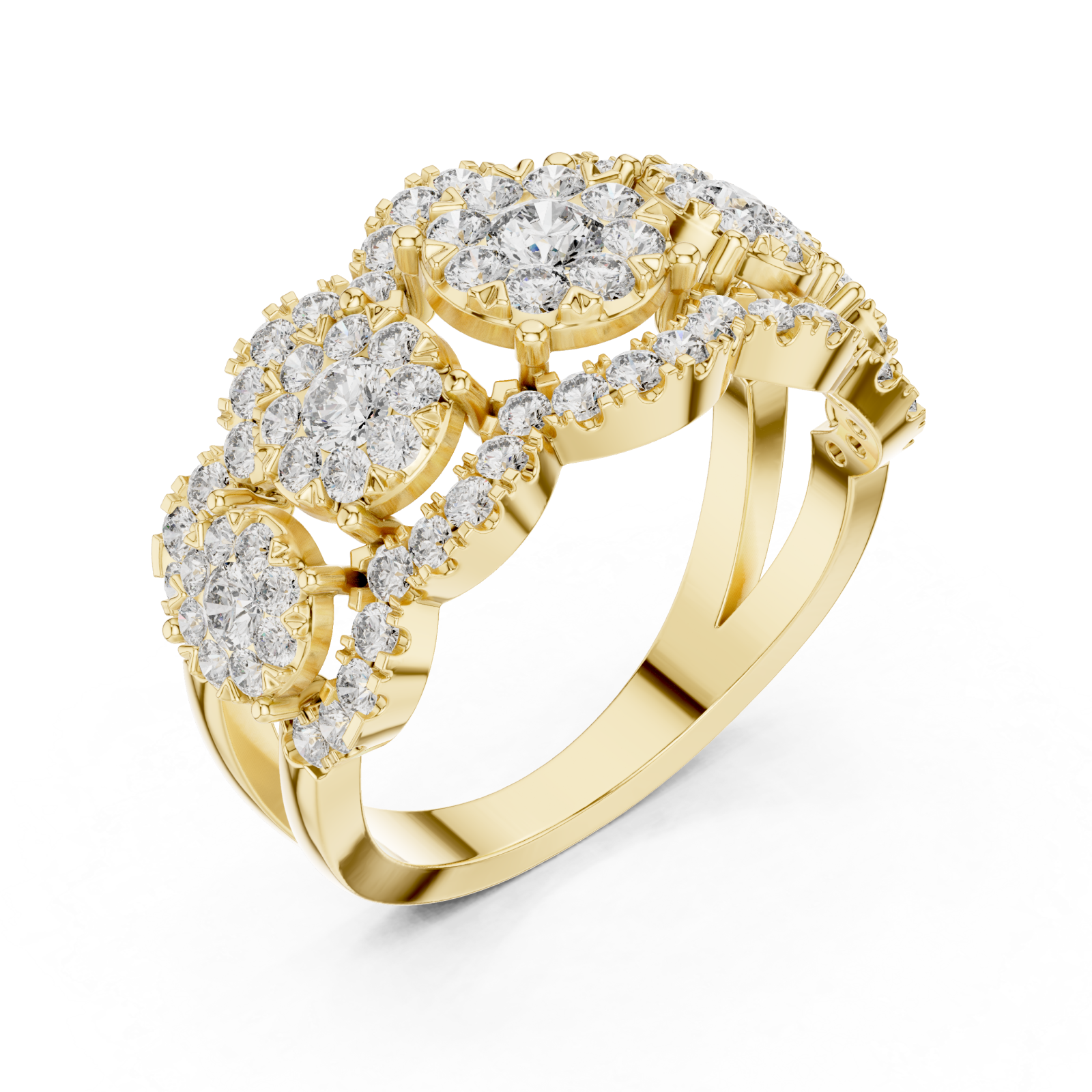 Gold Blossom Dream Triple Band Ring Right View