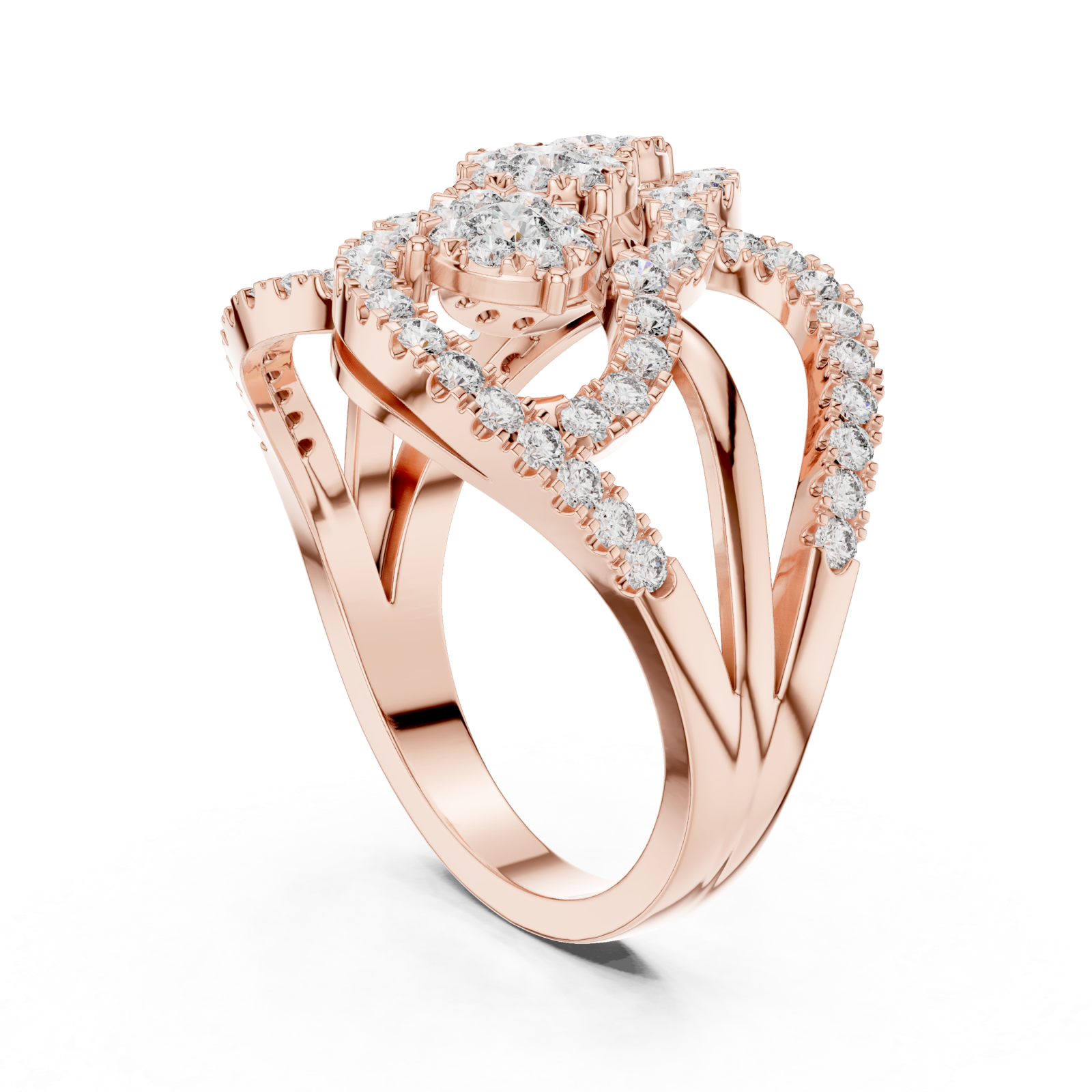  Rose Gold Blooming Cascade Three Band Ring Left View