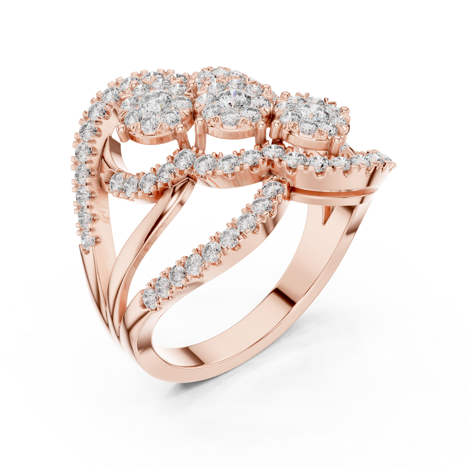  Rose Gold Blooming Cascade Three Band Ring Right View