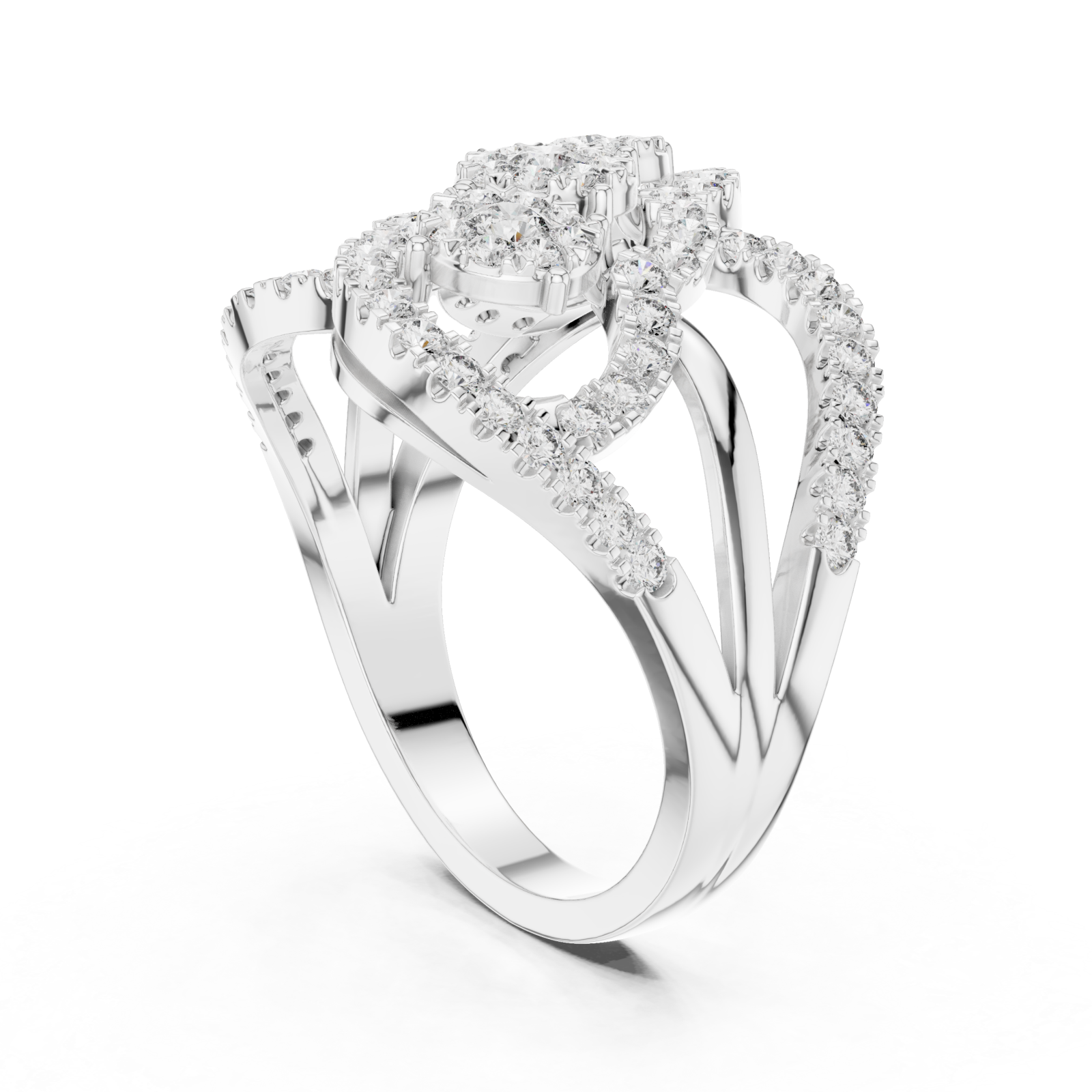  White Gold Blooming Cascade Three Band Ring Left View