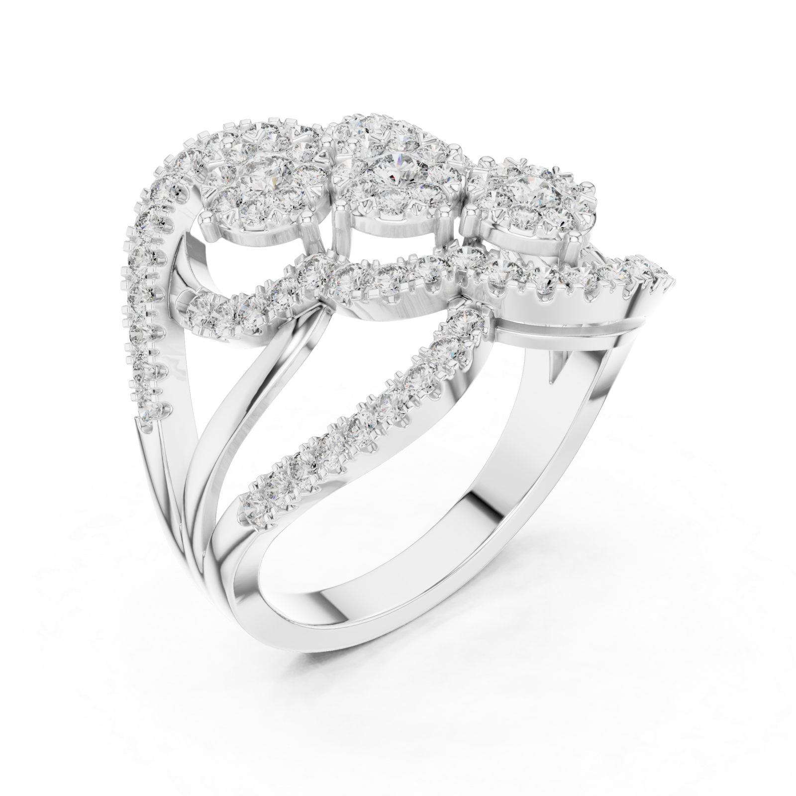  White Gold Blooming Cascade Three Band Ring Right View