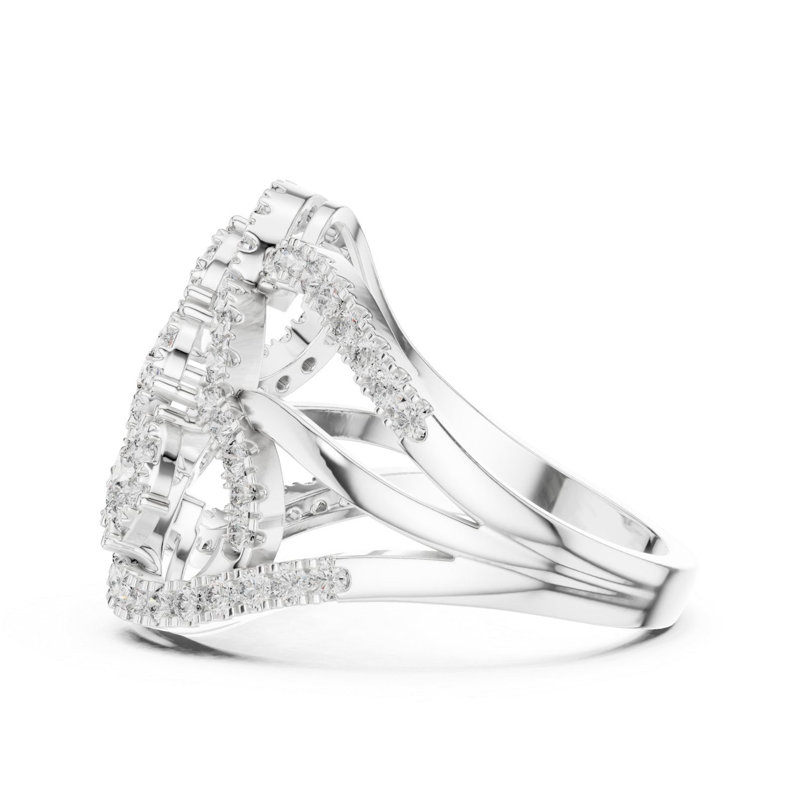  White Gold Blooming Cascade Three Band Ring Side View