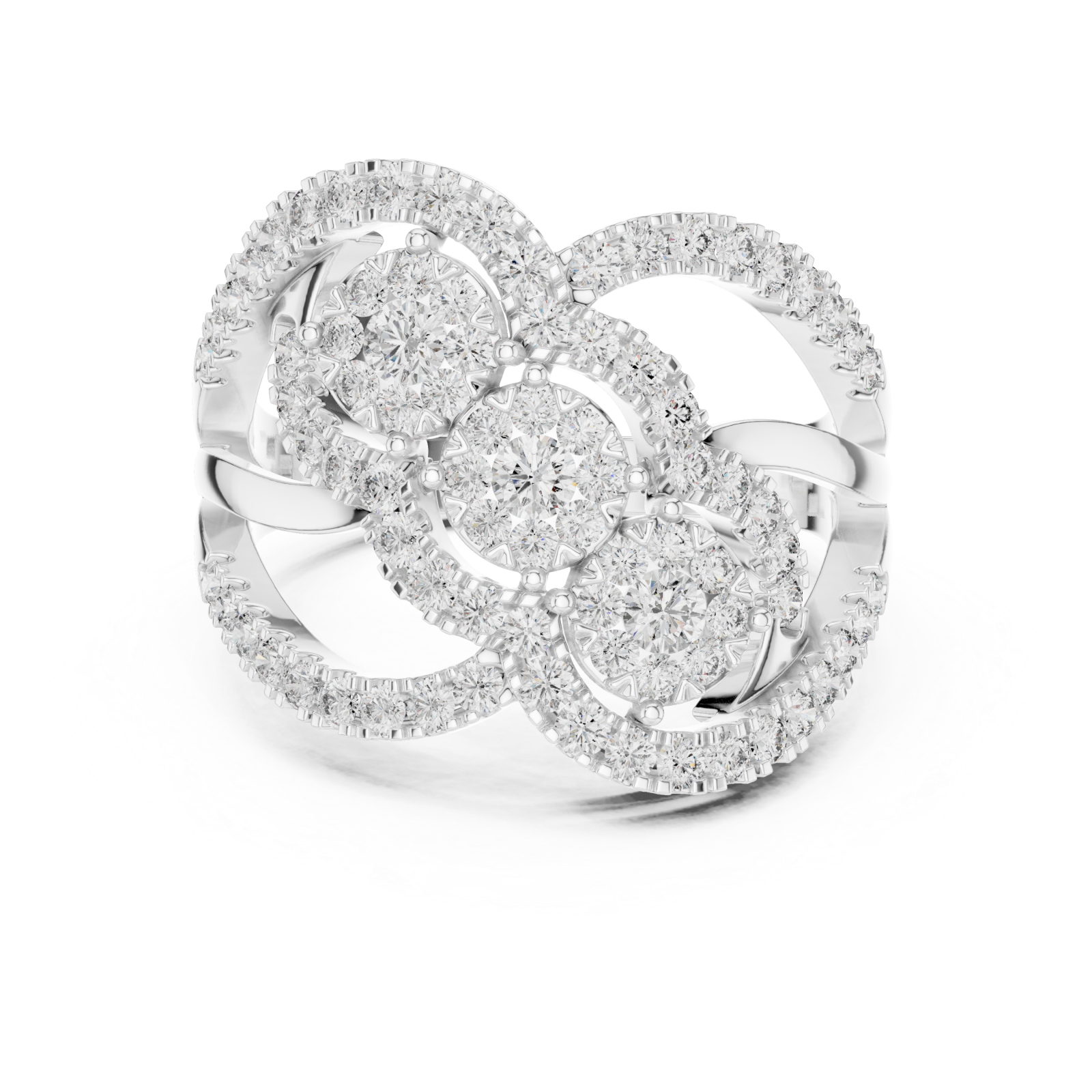  White Gold Blooming Cascade Three Band Ring Front View