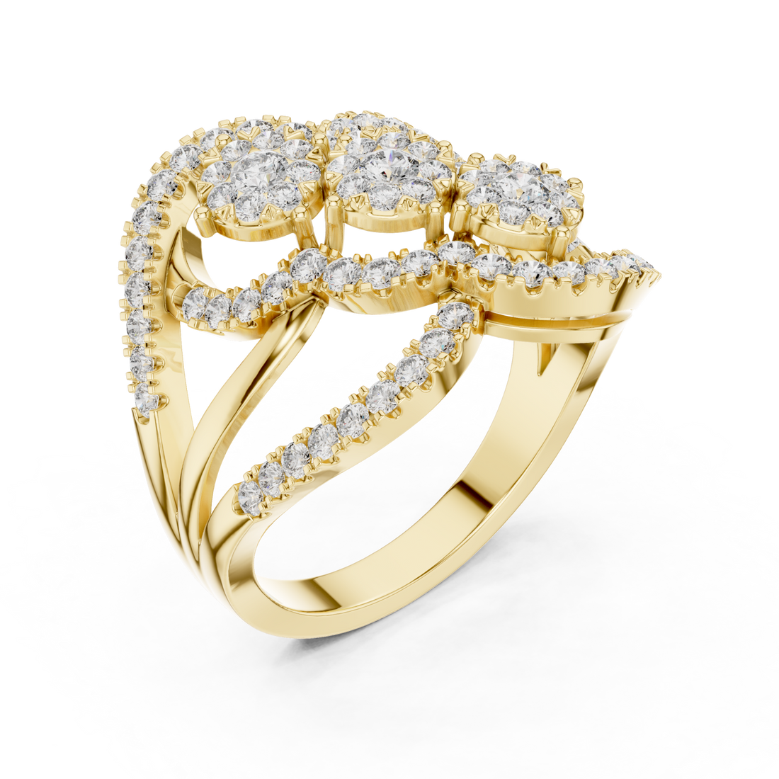 Gold Blooming Cascade Three Band Ring Right View