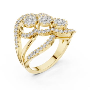 Gold Blooming Cascade Three Band Ring Right View